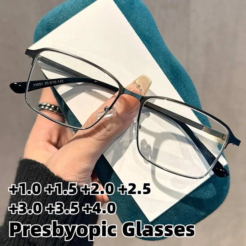 

Metal-Frame Anti-Blue Light Presbyopia Glasses Ultra-Lightweight High-Definition Reading Eyewear with Spring-Loaded Temples