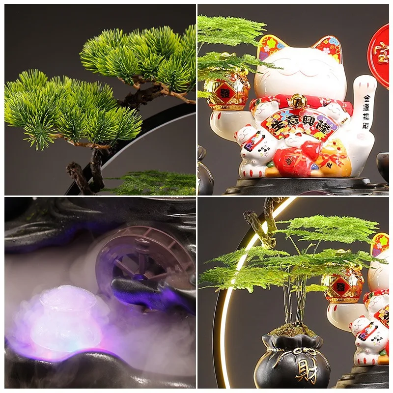 Opening and Moving Gifts Lucky Cat for Attracting Wealth, Flowing Water for Generating Wealth, Living Room Home Decoration Craft view 4