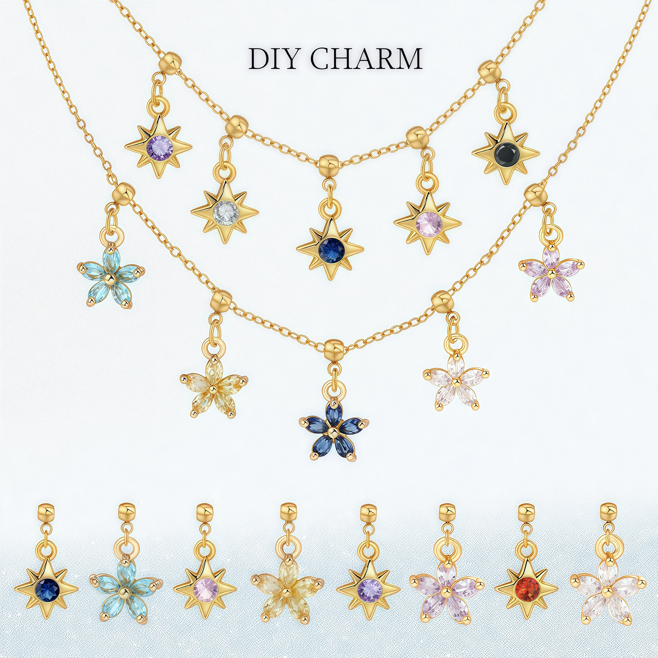Image of Kleine Mehrfarbige Kristall Blume Stern Anhänger Charme Für Frauen Bijou Exquisite DIY Machen Halskette Armband Zubehör Großhandel