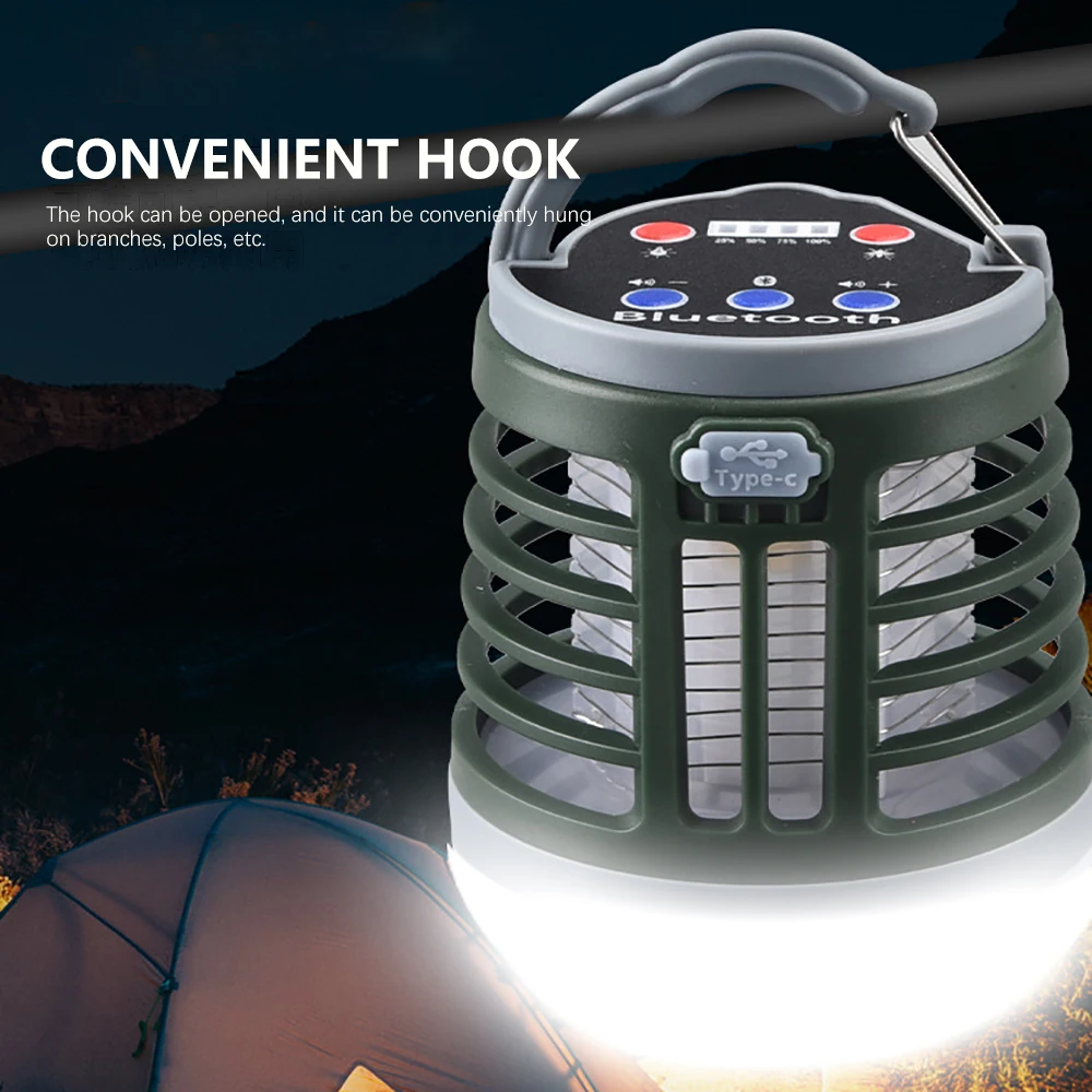 C2 Portable Camping Light Mosquito Killer Lamp Type-C USB Rechargeable Outdoor Tent Lamp Emergency with Hook Waterproof Lantern