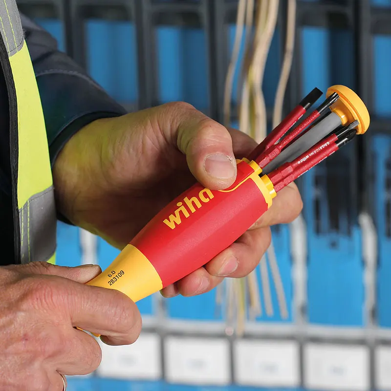 Wiha 38612 6 SlimBits Pack Screwdriver with Bit Magazine LiftUp 1000V Insulated Multifunctional Electrician Screwdriver Set