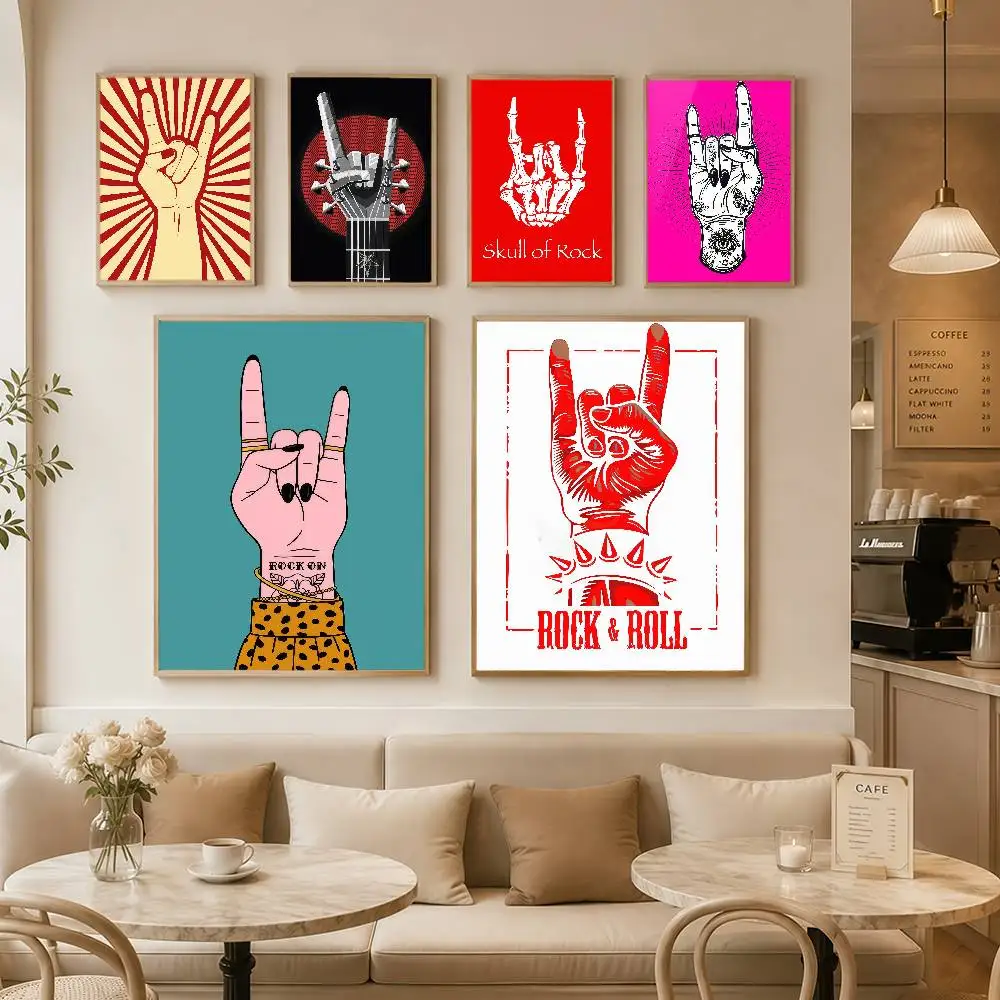 Rock And Roll Hand Gesture Posters Wall Art Retro Painting Home Room Cafe Club Dorm Wall Decor