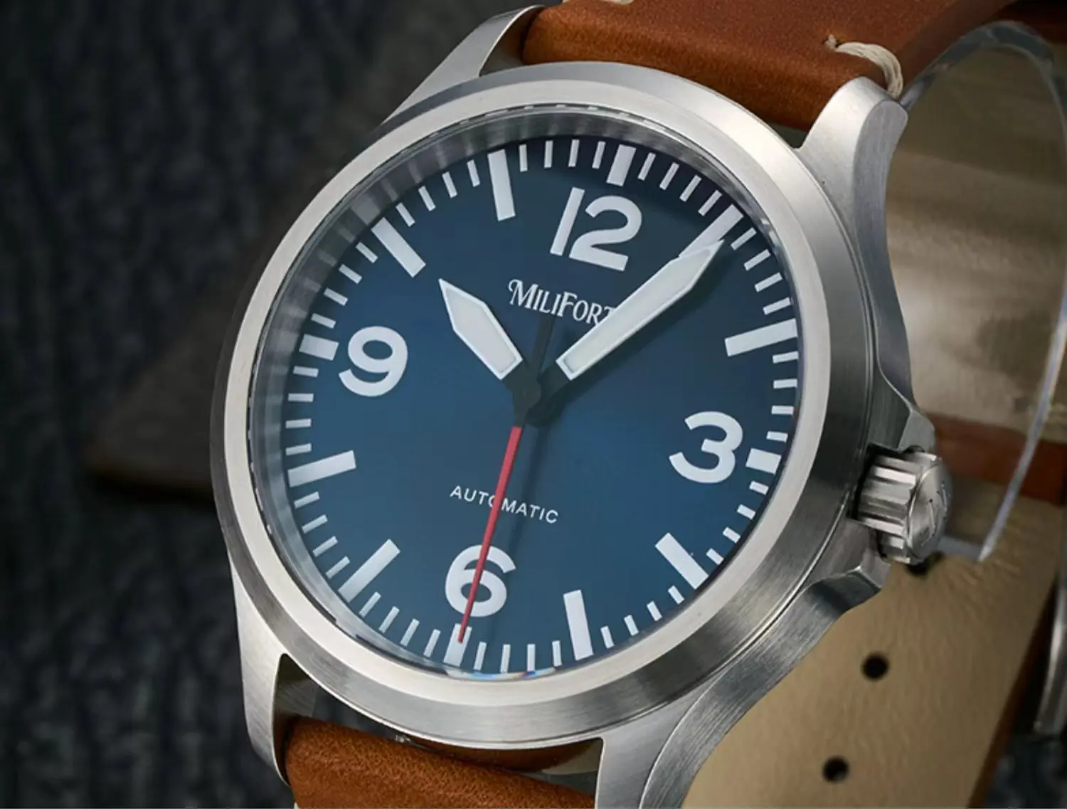ساعة Milifortic العسكرية 39 مللي متر NH38 حركة ميكانيكية أوتوماتيكية ريترو الياقوت كريستال BGW9 Lume حزام من الجلد 10Bar ساعة رجالية #4