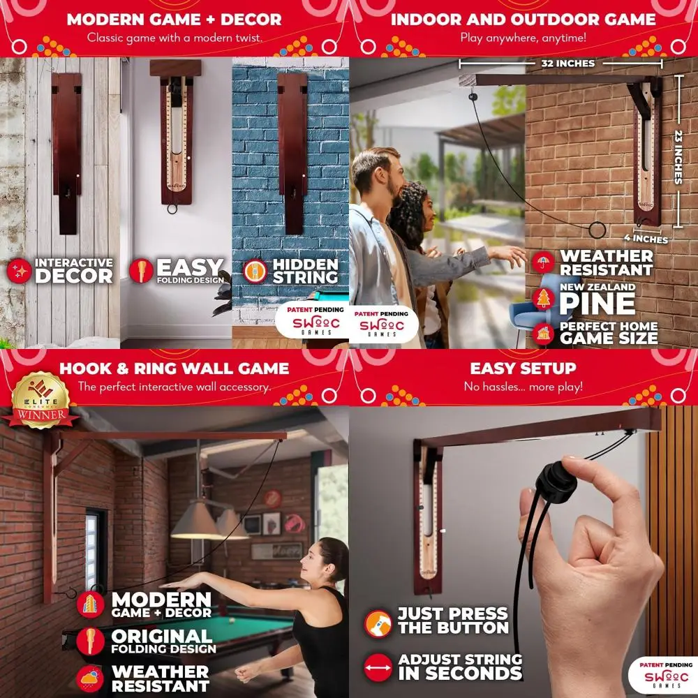 

Weatherproof Hideaway Hook & Ring Toss Game - Quick Setup for Game Rooms & Bars - Ideal Man Cave Activity for Adults