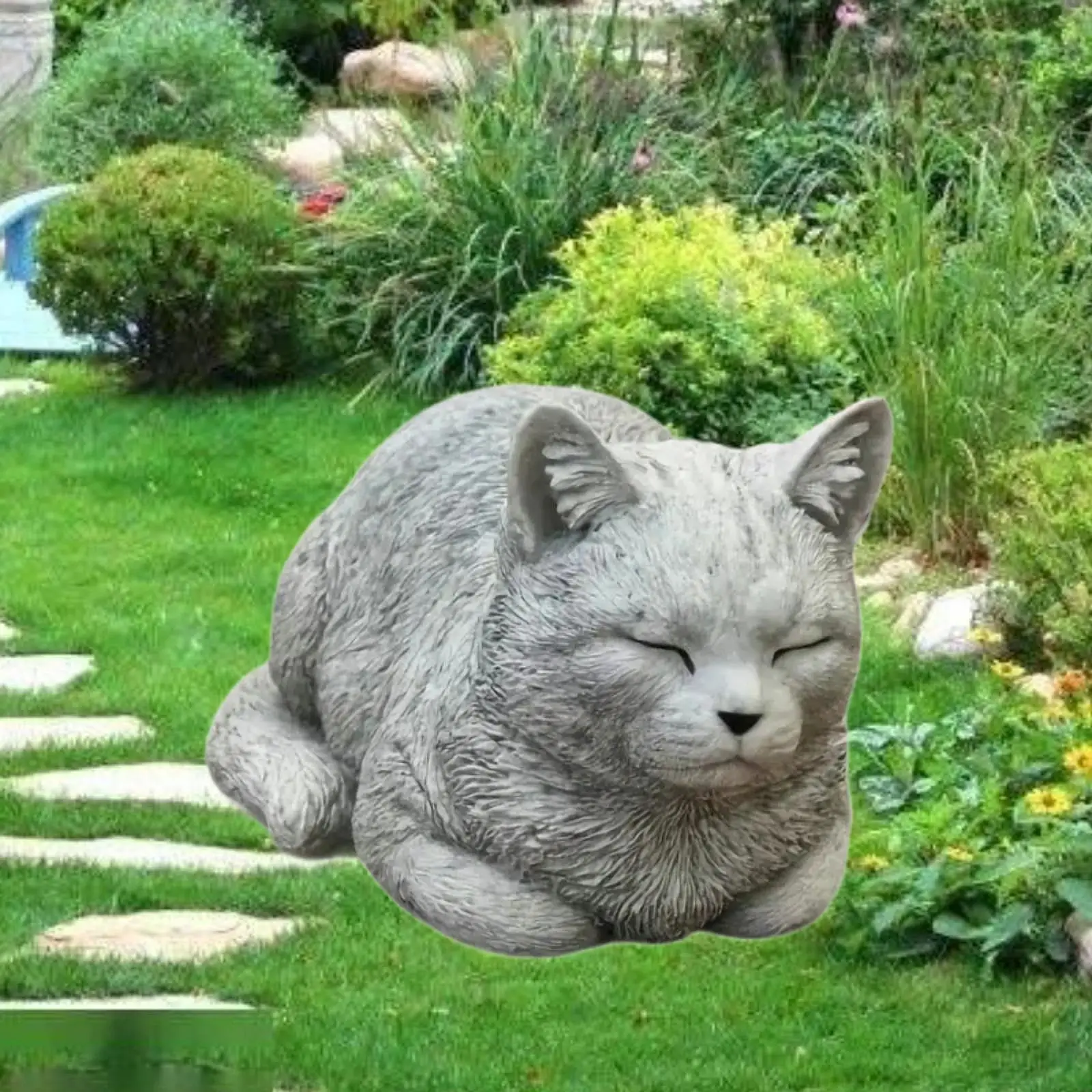 

Outdoor Cat Statue Pet Balcony Remembrance Resin Memorial Cat Ornament Lying Pet Sculpture Outside Decor