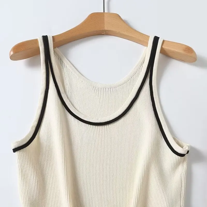 Maxdutti Knitted Contrasting Colors Tshirts Laides Minimalist Women's Summer Tank Top T-shirt Women