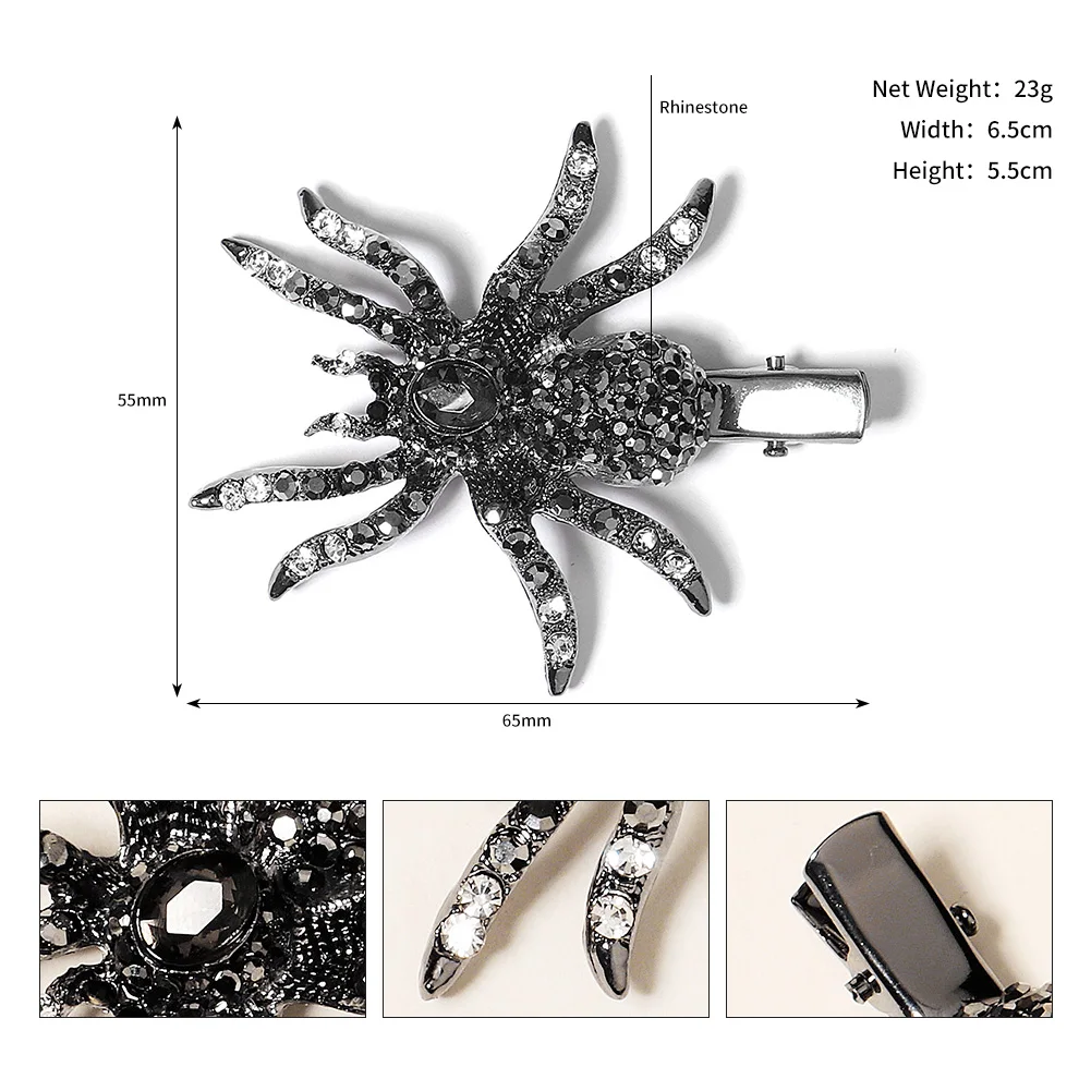 Gothic Punk Schwarze Spinne Tier Fledermaus Halloween Schädel Offenen Finger Ring Party Ring Ohrring Haar Clip Krone Tiara Haar Schmuck – Detail 13