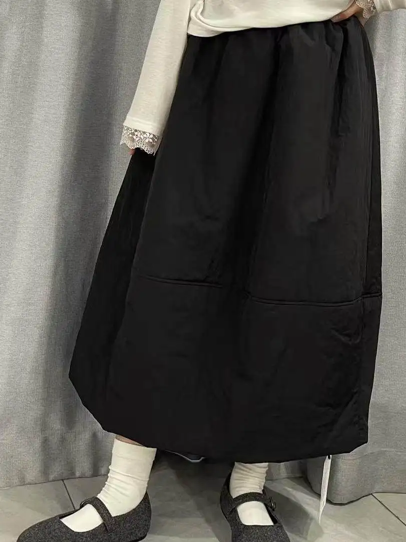 

Корейская юбка трапециевидной формы больших размеров, женская теплая хлопковая юбка с эластичной резинкой на талии, зимняя повседневная юбка средней длины