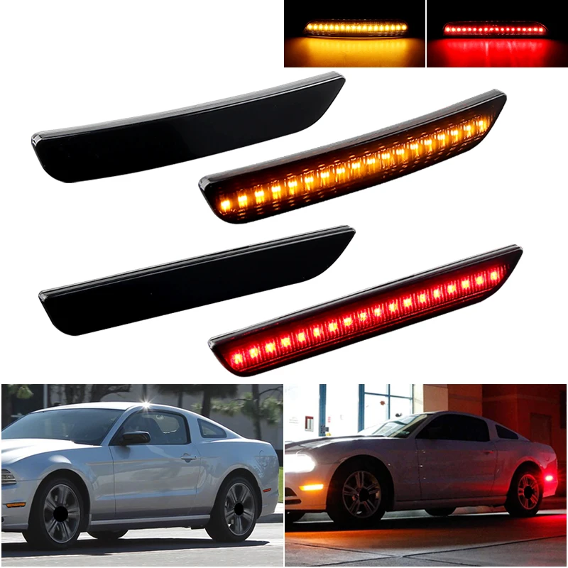 

2PCS Front Rear Bumper LED Side Marker Light Turn Signal Amber Red Lamp for Ford Mustang Base GT Shelby GT500 Boss 302 2010-2014