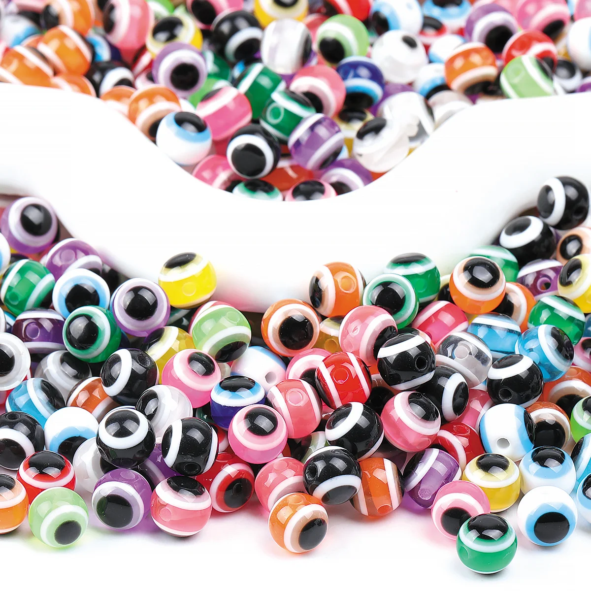 About 101pcs Random Color 6/8/10mm Round Evil Eye Acrylic Loose Beads DIY Bracelet Handmade Craft Supplies