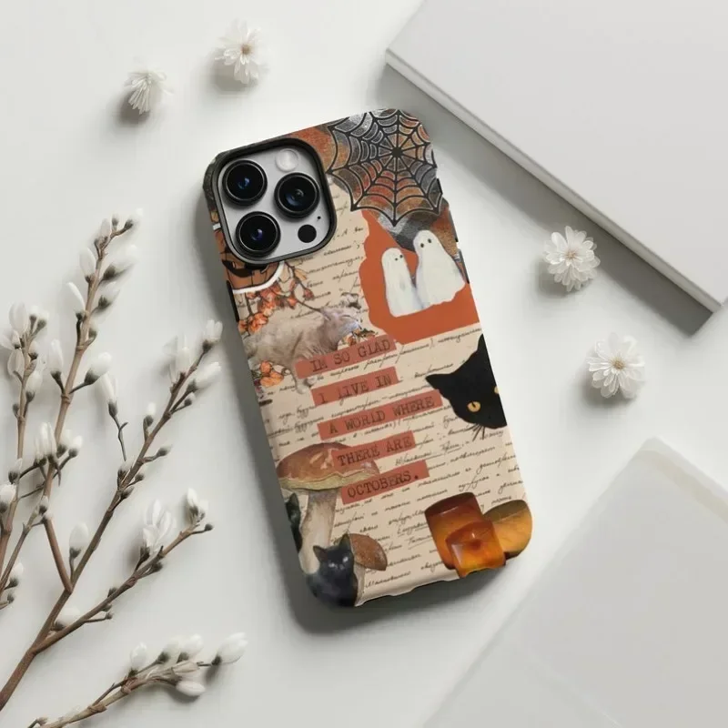 Spooky Halloween Collage Phone Case For IPHONE 16ProMax 15 14 13 12 11 PRO Plus Acrylic TPU Two in one Mobile Phone Cases