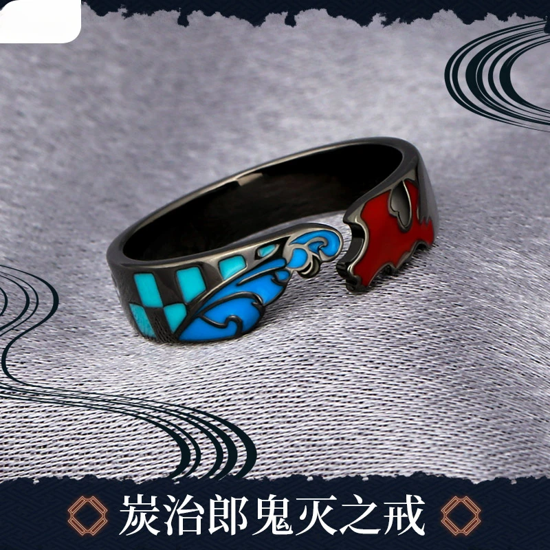 

Anime Demon Slayer Kamado Tanjirou Cosplay Delicacy Jewelry 925 Silver Exquisite Adjustable Ring Ornaments Xmas Birthday Gift