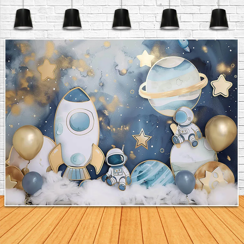 Mocsicka Astronaut Space Theme Children Photo Background Starry Sky Star Boy First Cake Smash Photography Background Shoot Props