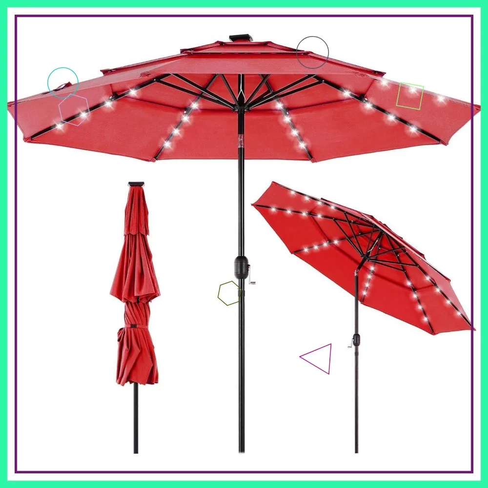 

9.2ft Solar Patio Umbrella with 32 LED Lights, Tilt Adjustment & Easy Crank for Outdoor Use