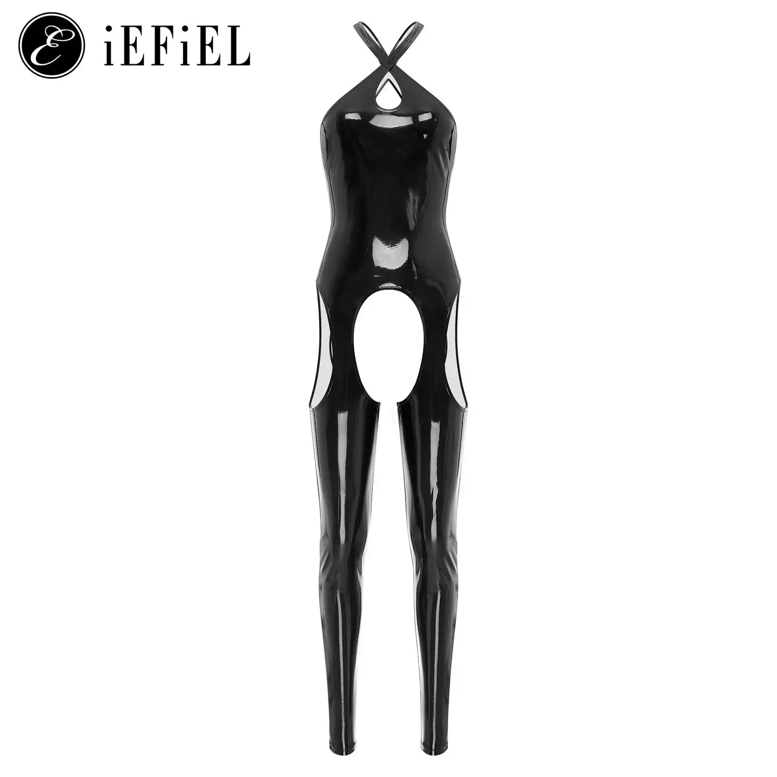 

Womens Wet Look Patent Leather Open Crotch Bodysuit Jumpsuit Catsuit One Piece Skinny Teddy Bodycon Lingerie Tights Clubwear