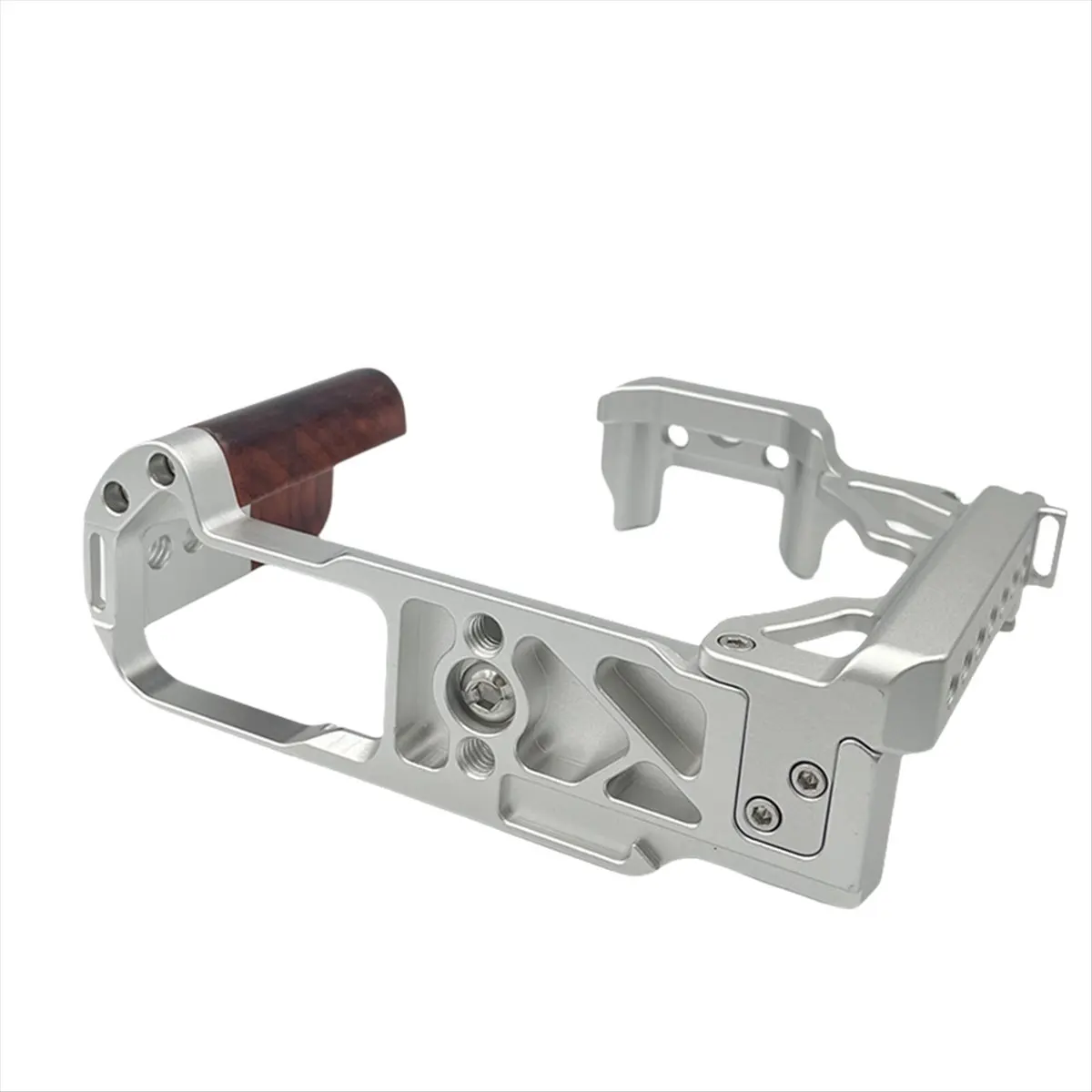 A10I Wood Handle Aluminum Alloy Camera Cage Stabilizer Rig for ZFC Cameras Silver