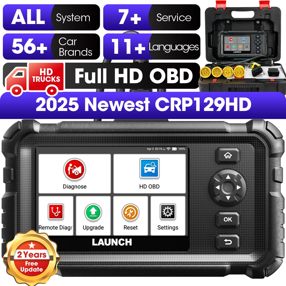 

LAUNCH CRP129 HD сверхмощный сканер для грузовиков, полная система дизельного сканирования, глобальная версия, 24 В, диагностический инструмент для грузовиков