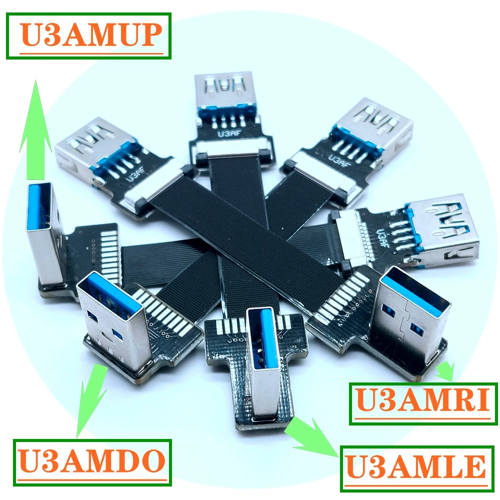 كابل تمديد مسطح مع منفذ USB ، تحويل الذكور والإناث ، مرفق FPC ، 90 درجة الانحناء الأيسر والأيمن ، USB 3.0