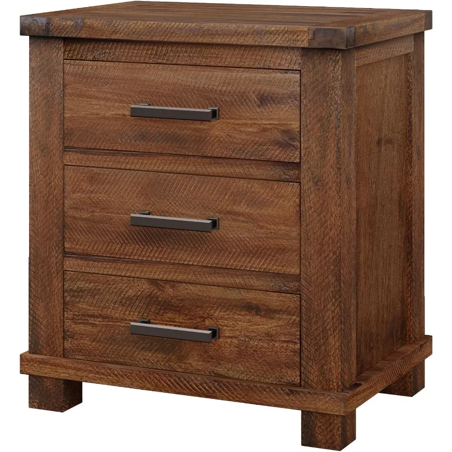 مزرعة 3 أدراج منضدة المستصلحة خشب الصنوبر طاولة السرير حامل ليلي أريكة طاولة نهاية جانبية مع مقابض معدنية عتيقة بالكامل