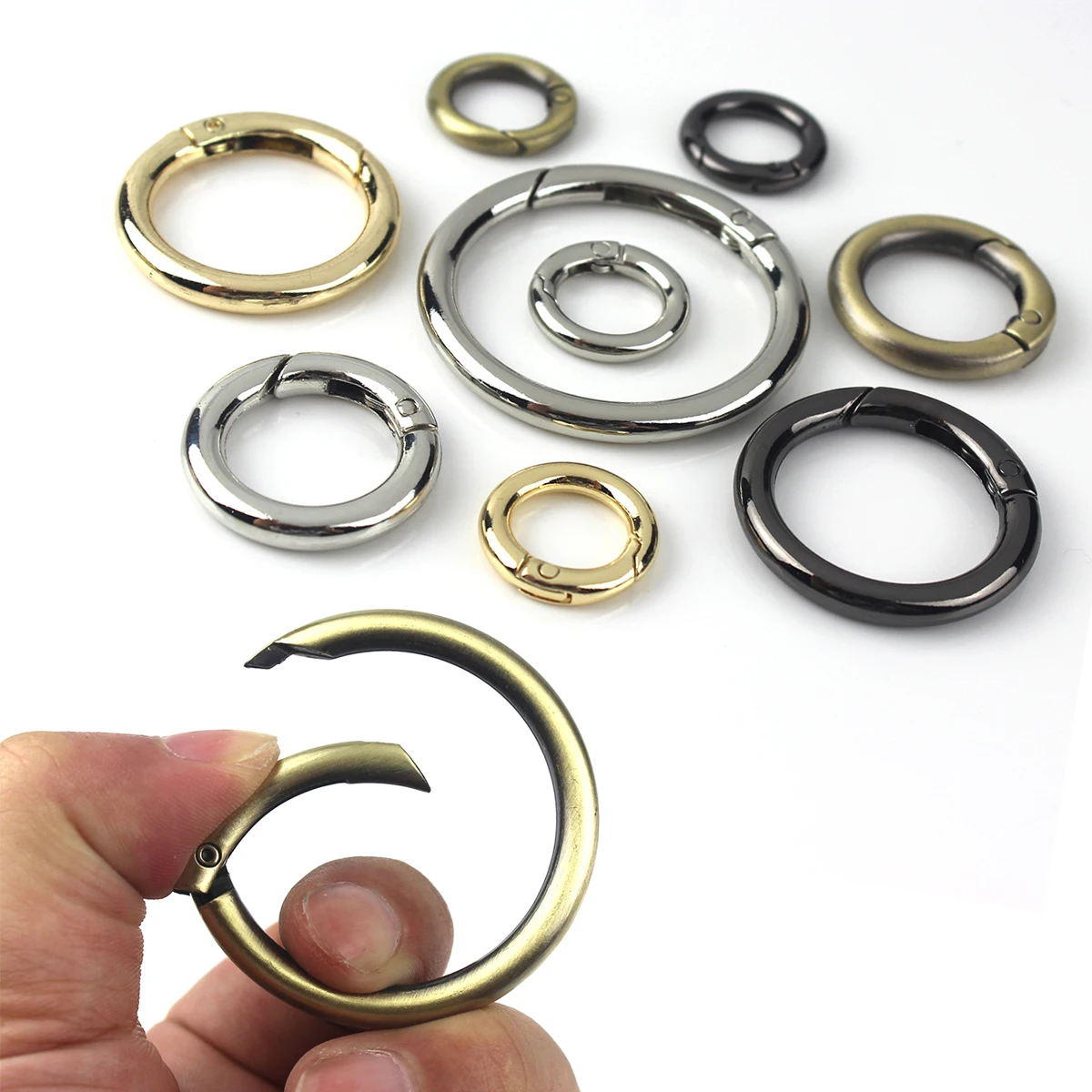 Metal spring gate O Ring Openable Keyring Leather Craft Bag belt strap buckle trigger snap clasp clip connector DIY accessory