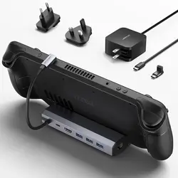 Docking Station and 45W 6-in-1 Steam Deck Dock with HDMI 2.0 4K@60Hz, Gigabit Ethernet and USB-C Charger for Valve Steam Deck