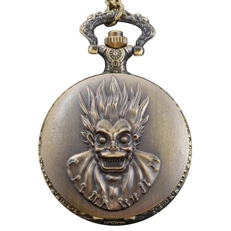 Retro Quartz Pocket Watch for Women Men Terror Death Devil Skeleton Bronze Time Gem Necklace Pendant Children Chain Gifts