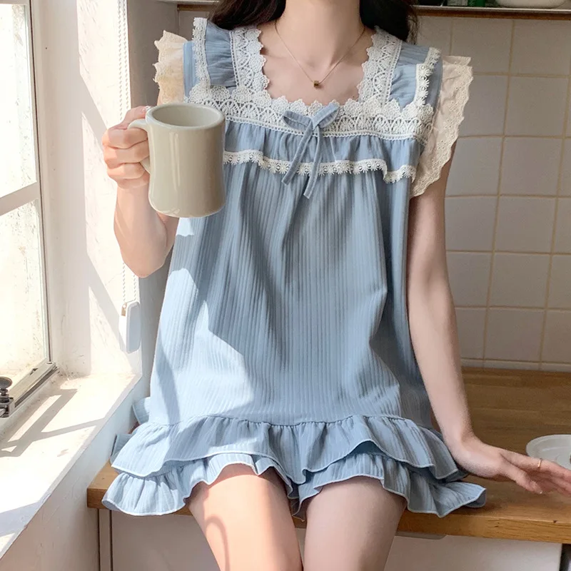 

Pajamas Women's Summer Home Clothes with Chest Pads Cotton Vest Shorts Sleepwear Princess Style Loungewear Can Be Worn Outside