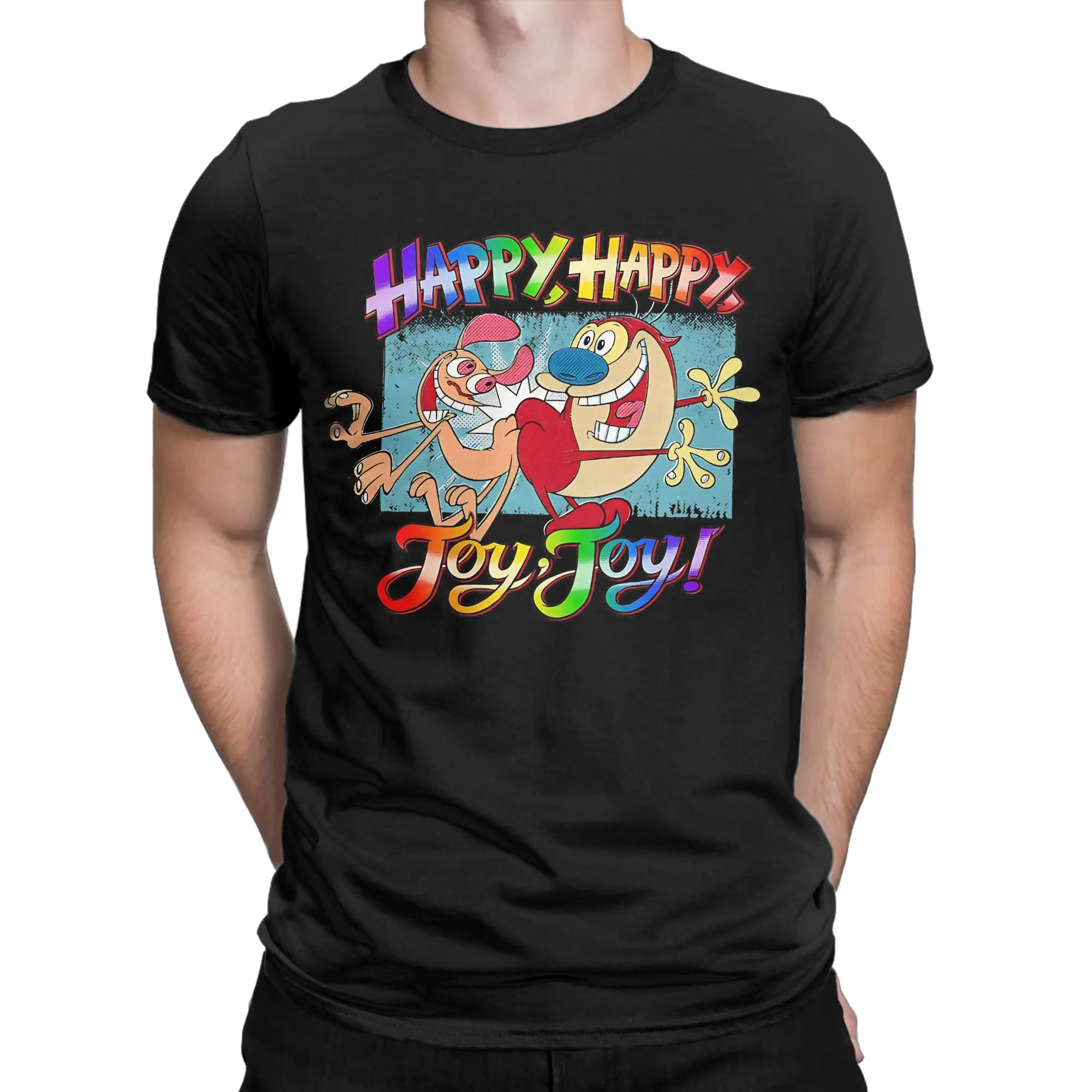 Cartoon Character Retro Animal Funny Cute Vintage 90s Graphic 100% Cotton T-Shirt R-Ren & Stimpy Tops Tees For Men