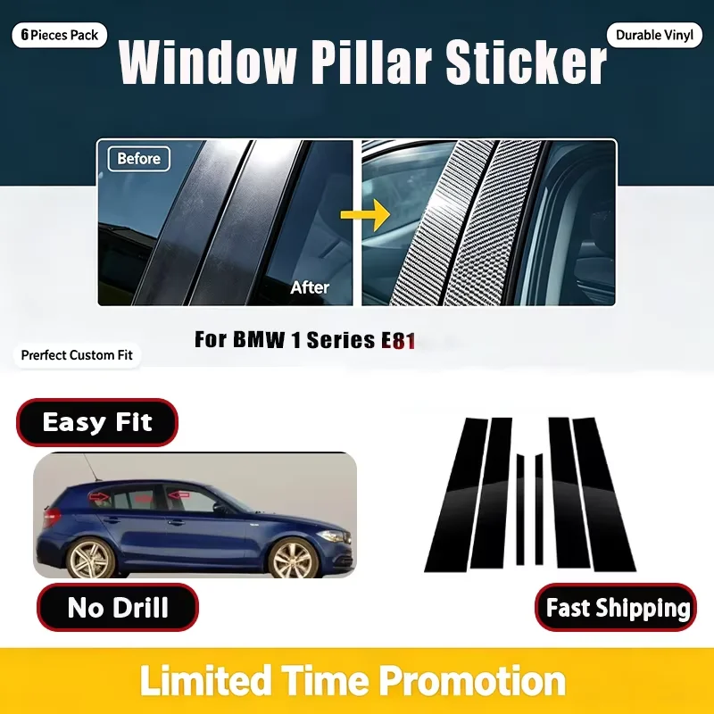 For BMW 1 Series E81(2004-2011)  Bright Black Center Pillar Trim Sticker Window B Column Decal