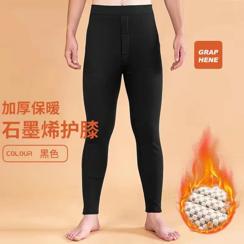 Winter Warm Men's Knee Pads Pants Thickened Fleece Keep Thermal Underwear Underpants Soft Elastic Comfortable Leggings