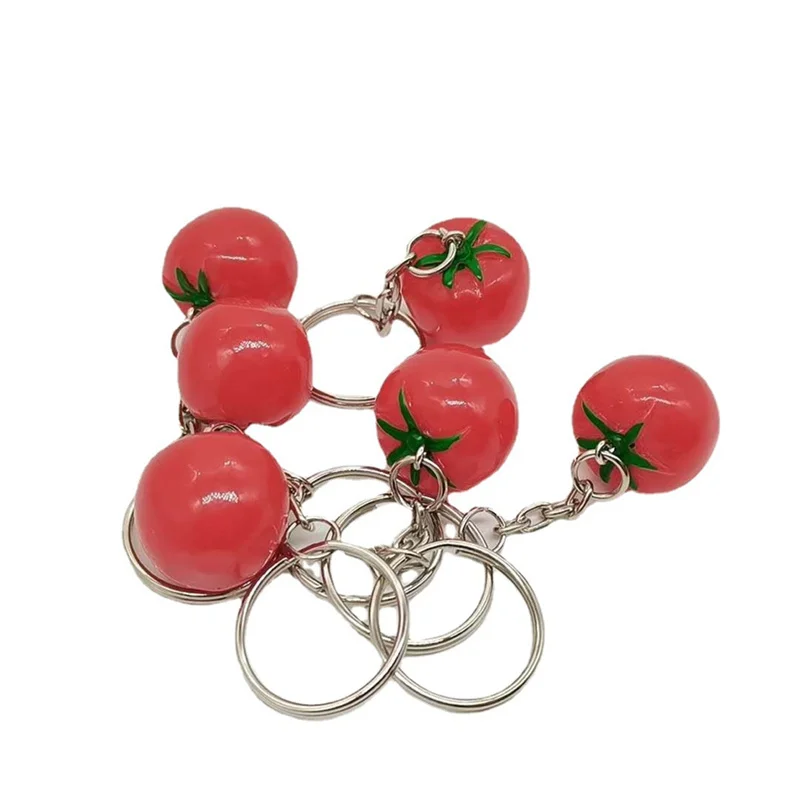 New 5Pcs Simulation Tomato Pendant Keychain Resin Tomatoes Keyring Backpack Accessories Friends Gift Car Key Jewelry Gifts