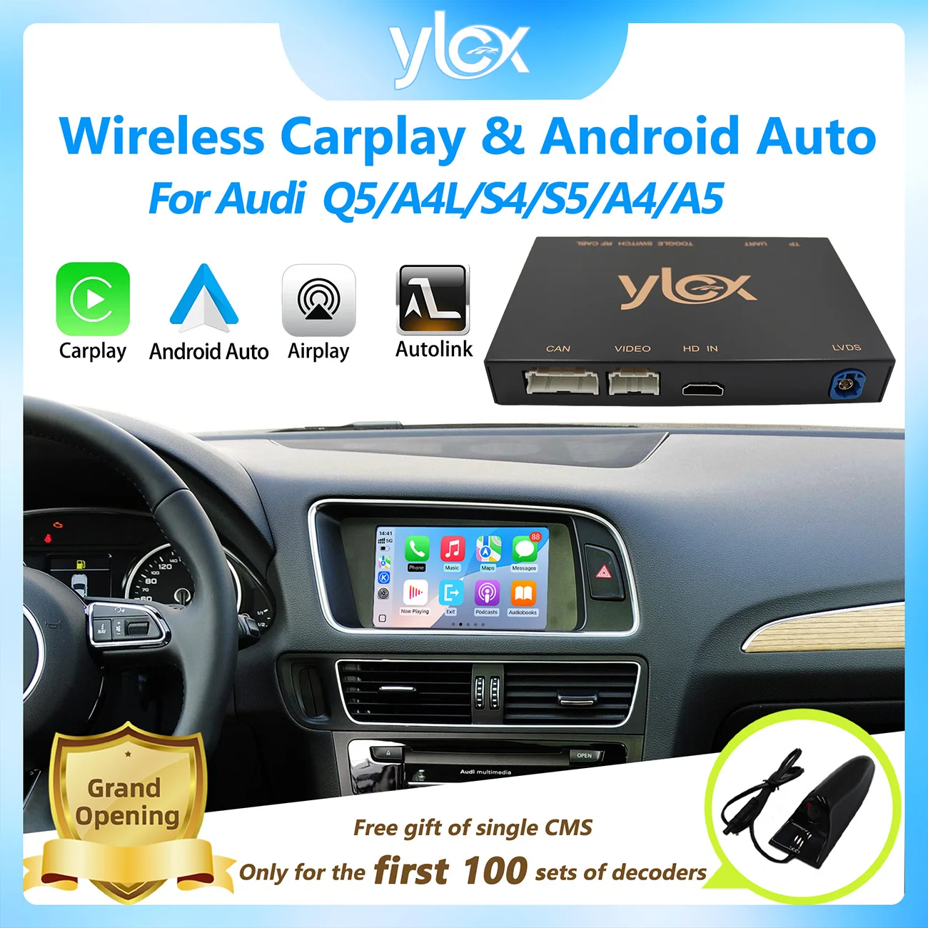 Interfaz inalámbrica CarPlay Android Auto para Audi Q5 A4L S4 S5 A4 A5 3GMMI perilla con AirPlay Android Auto CMS soporte YT NF