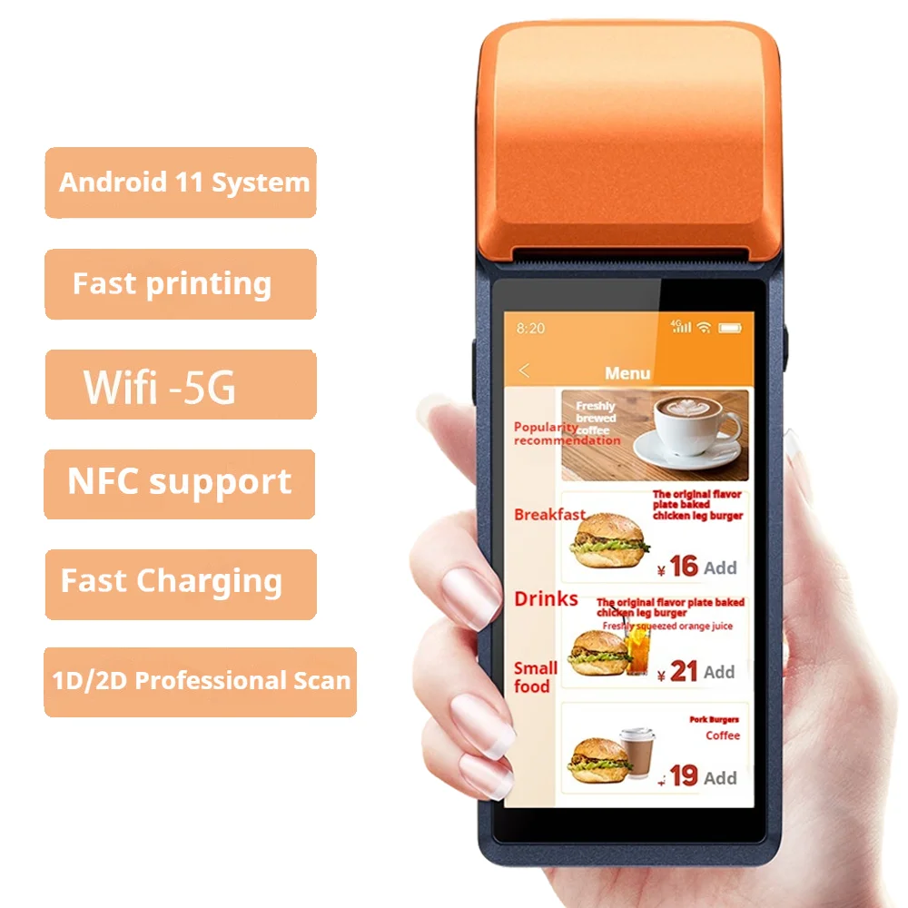 

New Arrivals WIFI NFC Android Terminal Payment Cash Register Mobile Handheld TPV Pos System With Printer