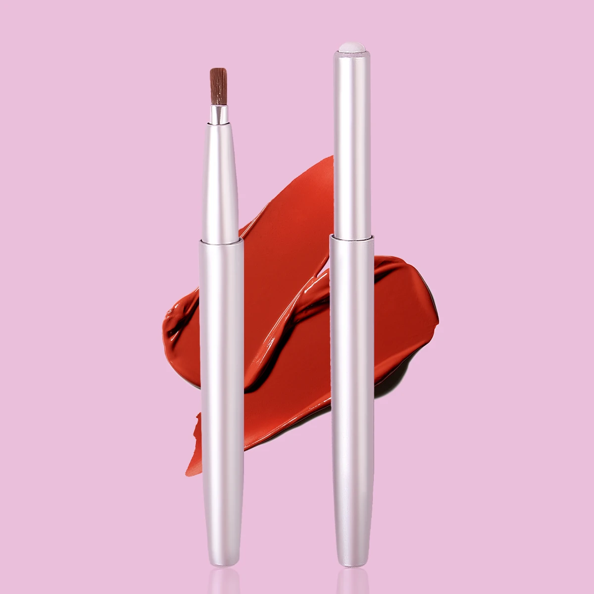 2pcs Fashion Telescopic Lip Brush Lipstick Brush Telescopic Portable Round Head Dye Cover Makeup Artist Professional Lip Liner