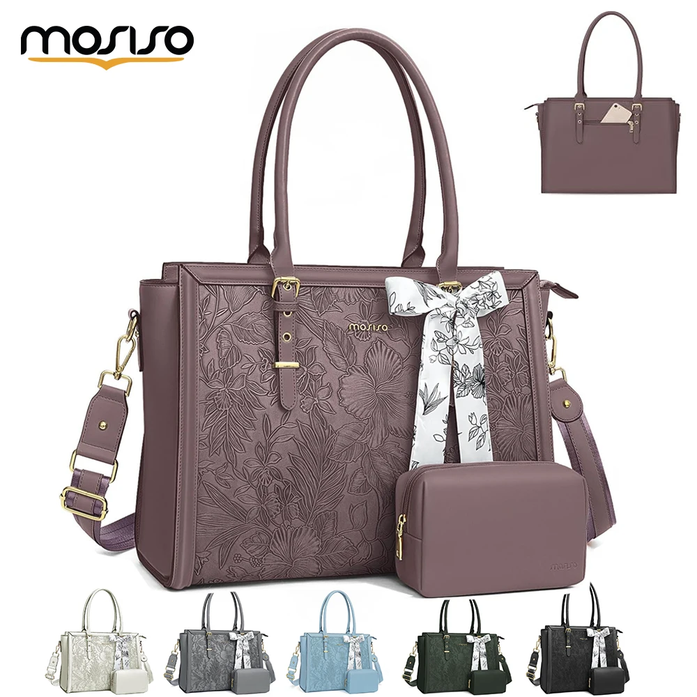 

MOSISO Tote Bags 15.6 inch Women's Bag Large Capacity Waterproof PU Leather Tote Bag for Laptop Shoulder Bag Bussiness Office