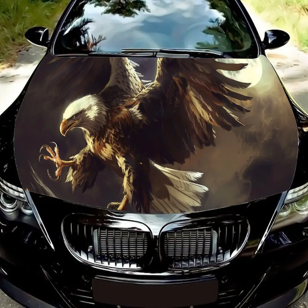 The White-tailed Eagle Soaring Gracefully Under The Moonlight. Car Hood Decal Sticker Wrap Vinyl Film Car Hood Protective Film G