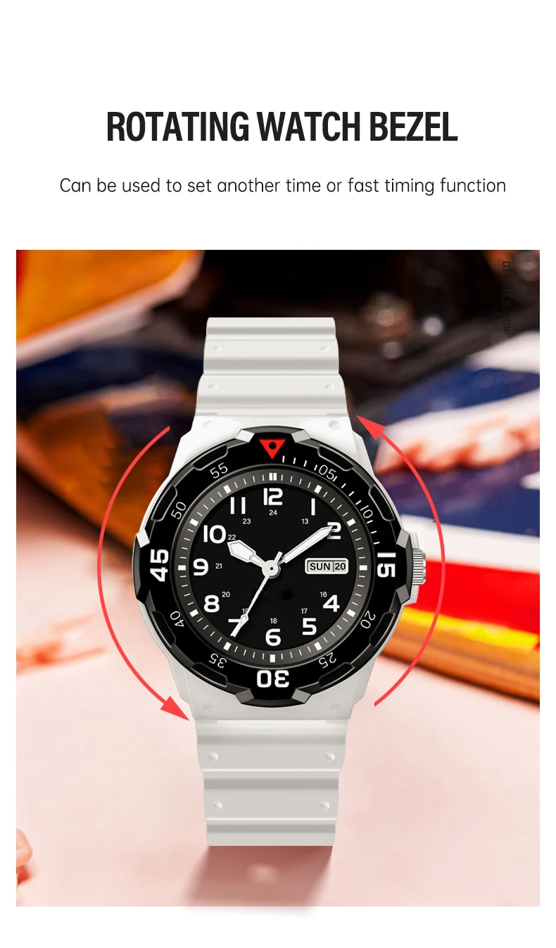 Student Watch 3ATM Waterproof Luminous Quartz Dial Rotatable Fashion Sports Watch Unisex