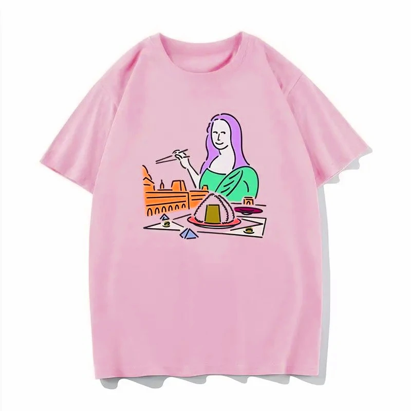 Simple Drawing Printed Round Neck T-shirt Men's and Women's Fashion Trend Short Sleeve Casual Clearance Sales for Woman Clothing