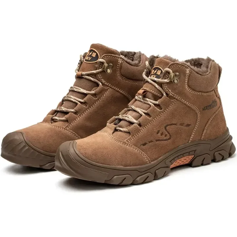 Winter Outdoor Warm Men's Safety Boots Protective Shoes Brown Simple Anti Smashing And Anti Piercing Protection Toes Comfortable