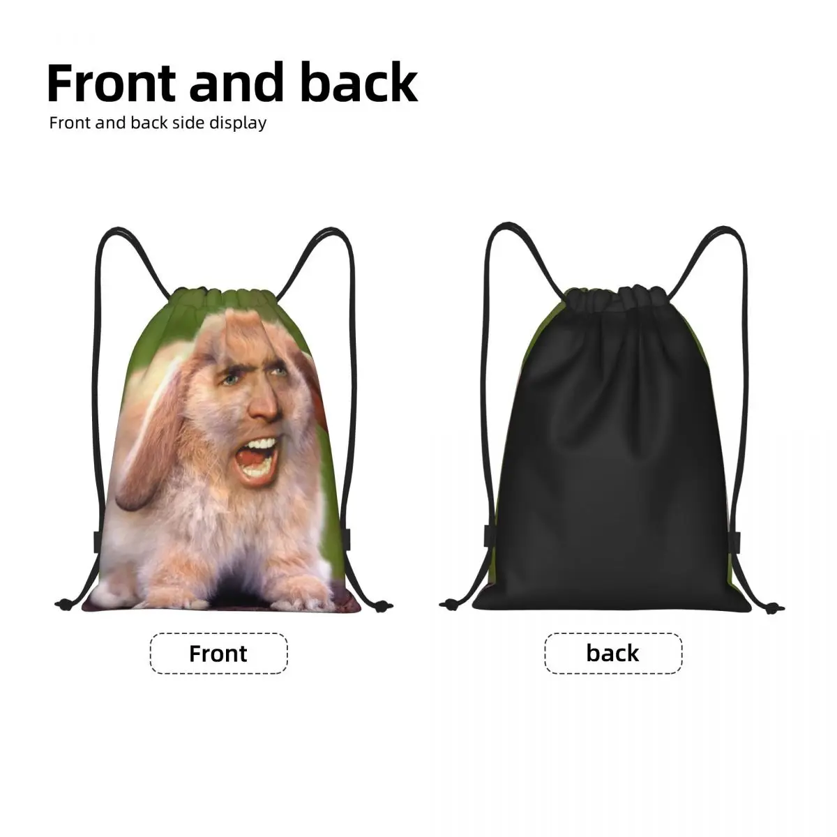 Custom Nicolas Cage Rabbit Drawstring Backpack Bags Men Women Lightweight Funny Meme Gym Sports Sackpack Sacks for Shopping