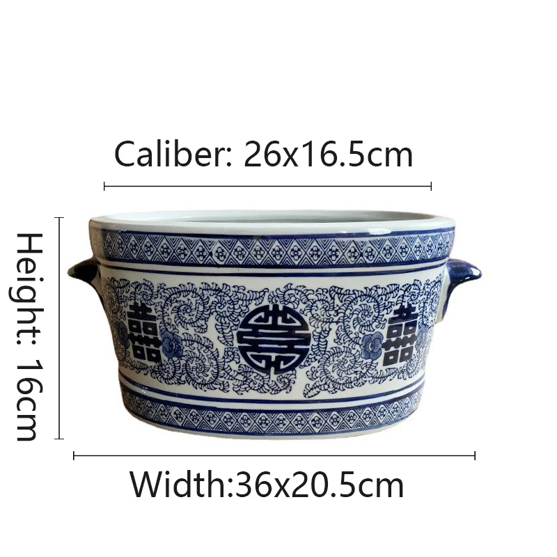 Imagem -02 - Grande Calibre Azul e Branco Porcelana Planta Pote Dupla Felicidade Vaso Plantador Jingdezhen