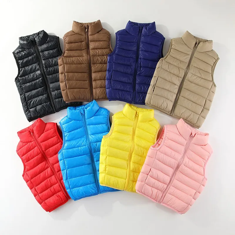 

Пуховый жилет для мальчиков, зимняя куртка, повседневный жилет с воротником-стойкой, детское модное корейское пальто, новинка 2023 года, осенняя одежда для девочек, жилеты