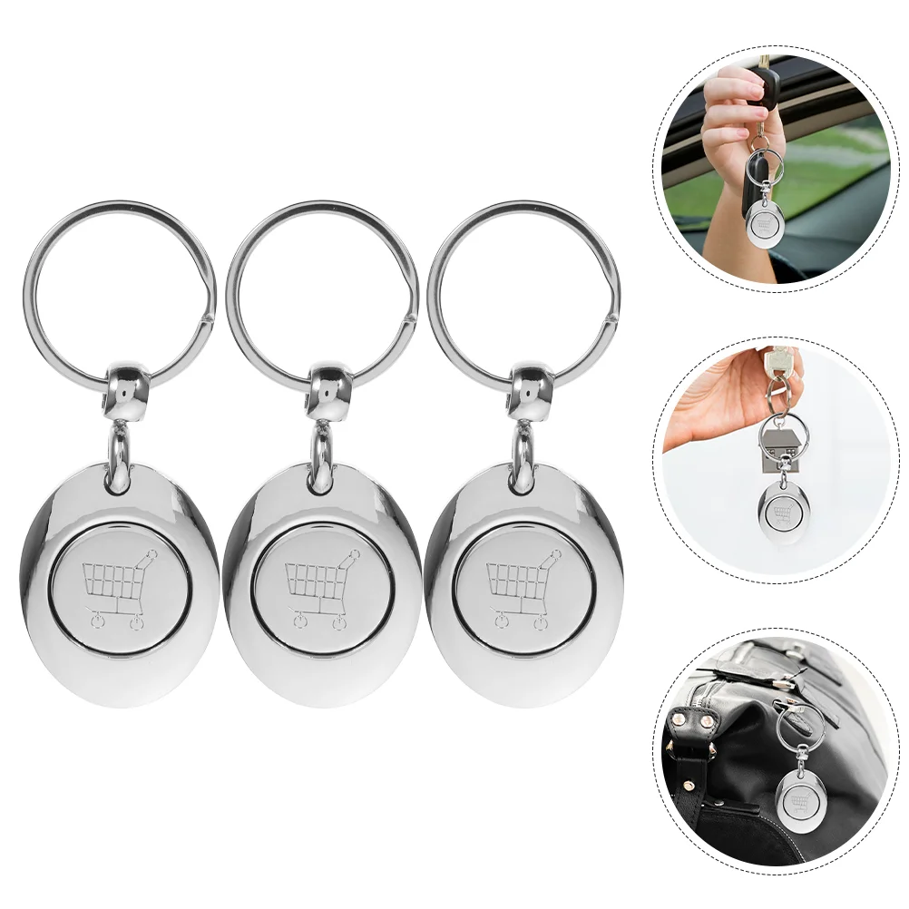 3 Pcs Token Keychain Trolley Keyring Metal Disassembler Shopping Cart Zinc Alloy