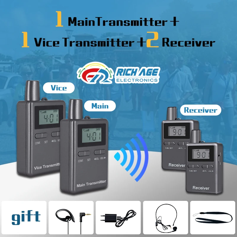 RICH AGE Two-Way Wireless Tour Guide System 1 Main Transmitter Plus 1 Vice Transmitter Plus 2 Receivers For Horse Riding