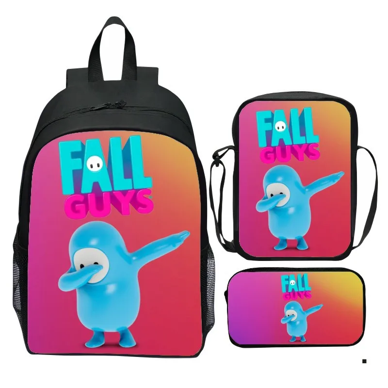 Fall Guys Ultimate Knockout Mochila Mochila Bolsa de almuerzo Estuche para lápices para niños estudiantes