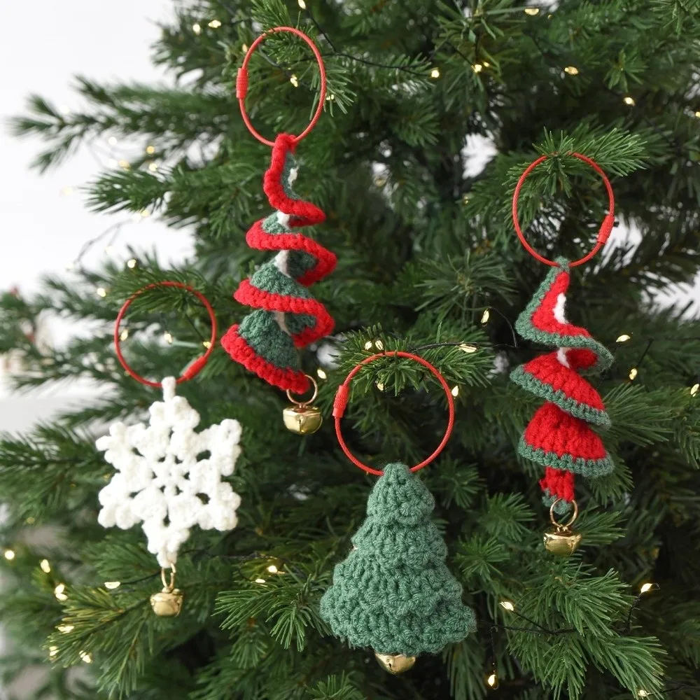 

Yarn Weaving Christmas Hanging Ornament Snowflake Bell Cartoon Christmas Tree Bell Handmade Knitted Xmas Tree Pendant