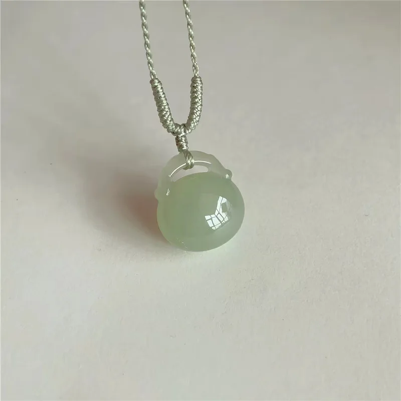 Natural Hetian Green-White Jade Fortune Bag Lock Necklace, Auspicious and Wish-fulfilling Pendant, Baby Gift