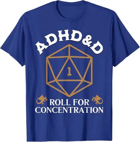 خمر ADHD & D لفة للتركيز DnD الرجال النساء تي شيرت RPGs ألعاب الجرافيك الزي مضحك قائلا المحملة قصيرة الأكمام البلوزات هدية #3