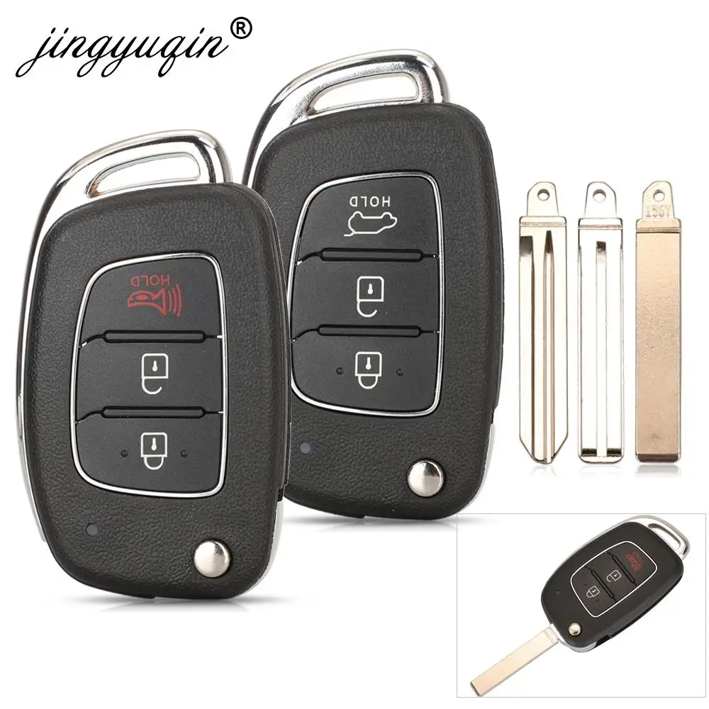 jingyuqin Horizontal Flip Blade Remote Car Key Shell For Hyundai Santa Fe Creta Elantra Verna Solaris IX25 IX35 IX45 HB20