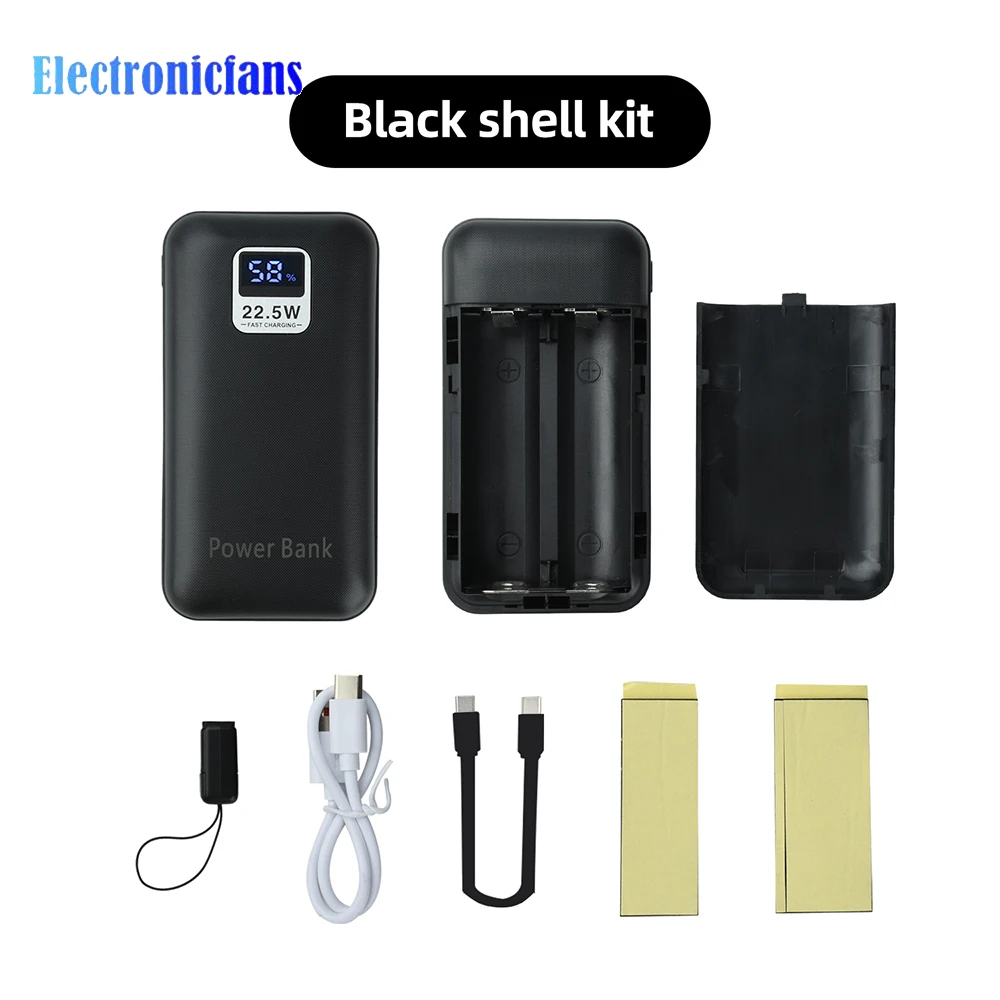 Super Fast Charging 22.5W Power Bank DIY Kit Portable Solder-Free Case with Digital Display for 21700 Batteries